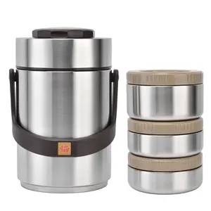 2000ml 304 Stainless Steel Vacuum Insulation Lunch Box Portable 3 Layer Vacuum Insulated Barrel Bowl Preservation Tableware Thermal