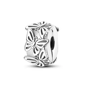 MULA 925 Silver-plated Butterfly Clip Charm | Elegant and Secure Bracelet Spacer | Exquisite Nature-Inspired Design | Suitable for Pandora Bracelets and Necklaces | Perfect Gift for Women and Girls