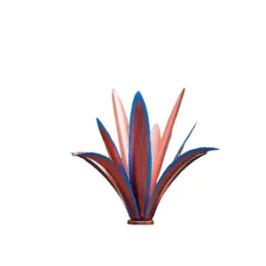 Metal Agave Sculpture, Country Style Art Ornament, 12 Leaves Blue Relief Design Garden Decoration, Outdoor Decoration Gift, Exterior Decorative Statues