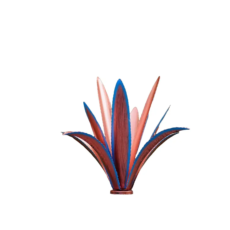 Metal Agave Sculpture, Country Style Art Ornament, 12 Leaves Blue Relief Design Garden Decoration, Outdoor Decoration Gift, Exterior Decorative Statues