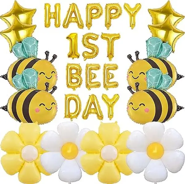 26 Pcs Bee and Daisy 1st Birthday Balloon Decorations, Bumblebee Theme Party Supplies for Baby Shower or First Birthday
