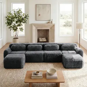U-Shaped Boneless Sofa 32D High Density Sponge Cushion Anti-Slip Bottom No Assembly Ergonomic Modular Free Combination Vacuum Packed for Living Room Study Dark Grey, Living Room Furniture for Apartment, Lounge, Family Room, Sofa Couch Seating