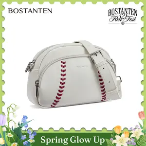 BOSTANTEN Baseball Crossbody Purse for Women,Small Shoulder Bag Vegan Leather Sports Moms with Adjustable Strap,clear bag stadium approved for baseball game fan Casual Daily SpringStatements