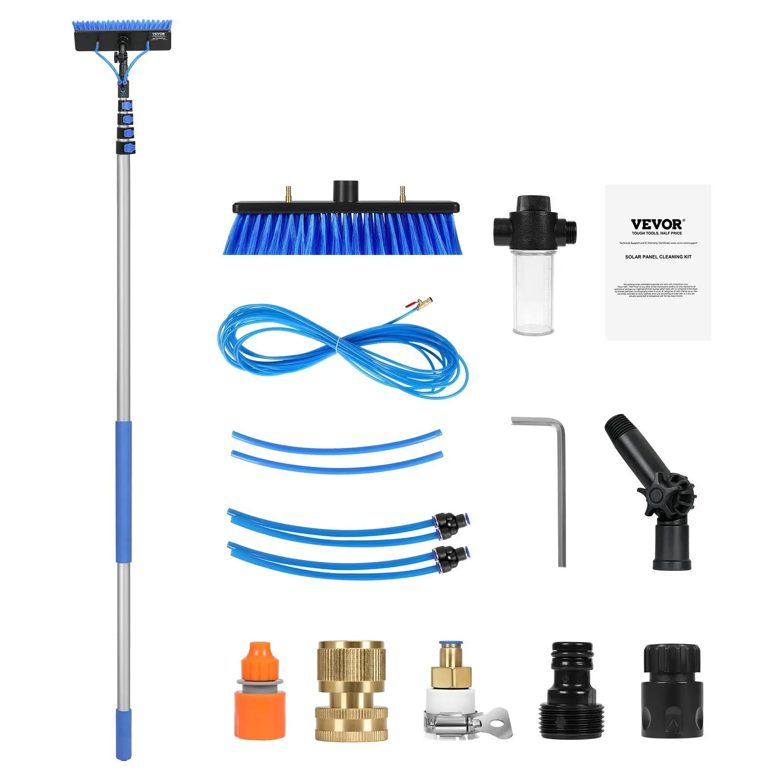 【Summerfinds】VEVOR Aluminum Water Fed Pole Kit, 30FT Solar Panel & Window Cleaning Pole with Extendable Handle, 180° Rotatable Brush Head, 65.6FT Hose, Soap Dispenser & Quick Connect Kit for Caravan Deck, Solar Panels, Brush Tool