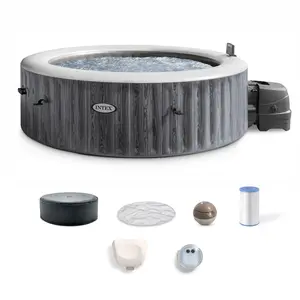 Intex PureSpa Greywood Deluxe Spa Set, 170 Bubble Jet Hot Tub with Cover, 85x28"