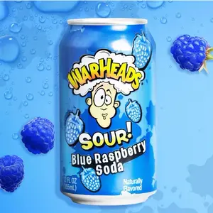 Sour Fruity Warheads ONE CAN- Blue Raspberry Soda Beverage Candy Drink Candies