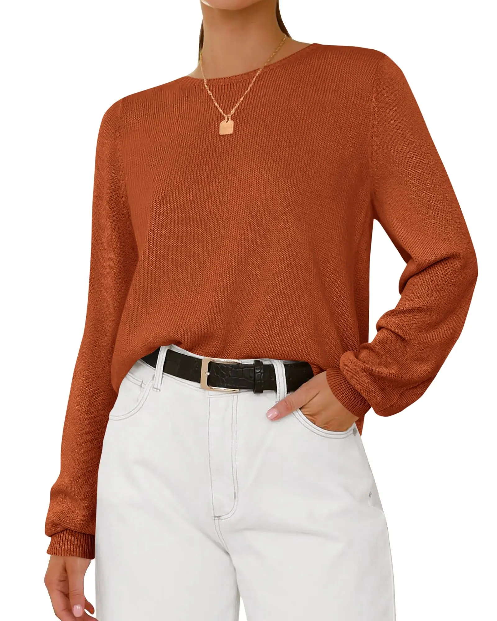 BTFBM Sweaters for Women 2026 Fall Fashion Crew Neck Long Sleeve Ribbed Knit Lightweight Pullover Casual Loose Fit Tops