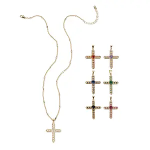 MEIITRUE 14K Gold Plated Cross Pendant Necklace for Women, Cubic Zirconia Cross Faith Pendant Necklaces, Trendy Jewelry Gift