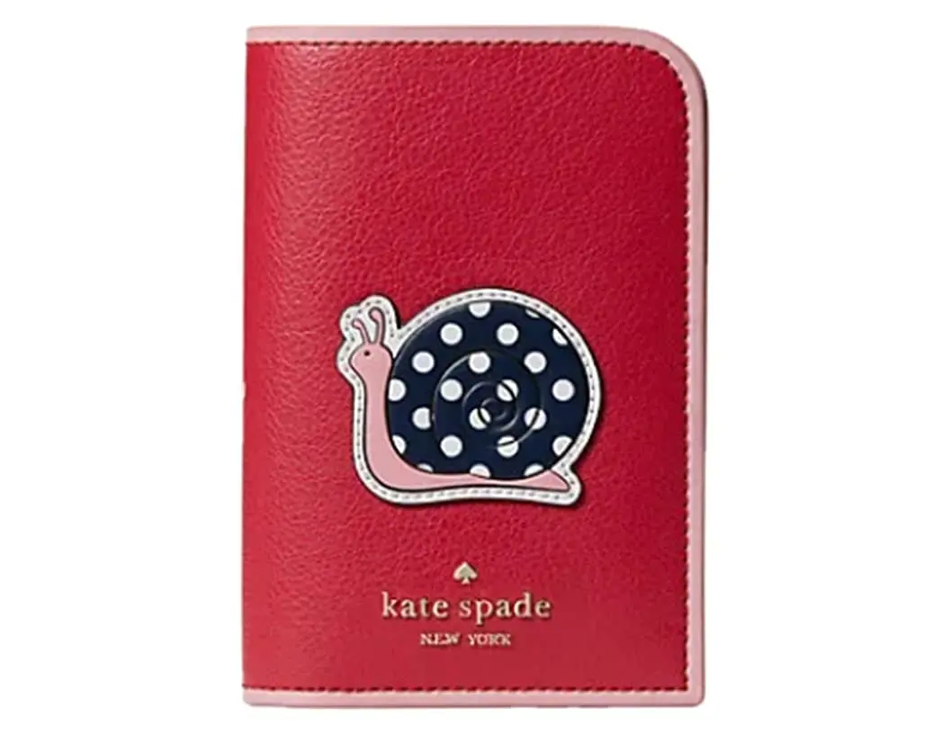 Kate Spade Women's Cute Snail-Shaped Leather Passport Wallet - Red, Multi-Compartment Zippered Travel Luggage Accessory