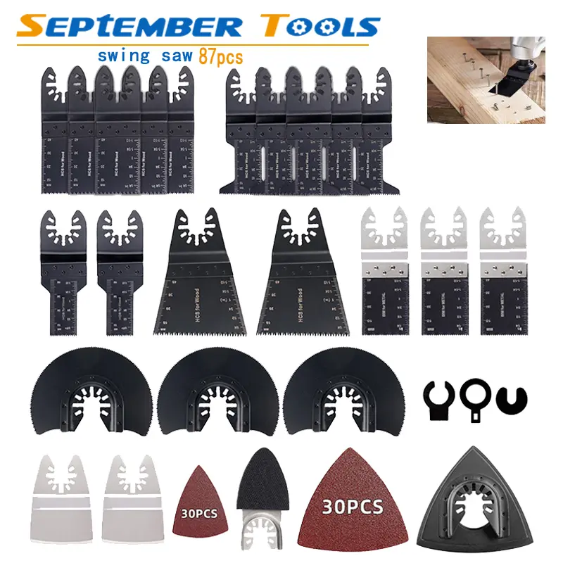 87-Piece Oscillating Multi-Tool Replacement Blades Kit, Oscillating Saw Blades for Multi-Tool Cutters, Cutting Wood/Metal, 87 Pieces, Metal Cutting