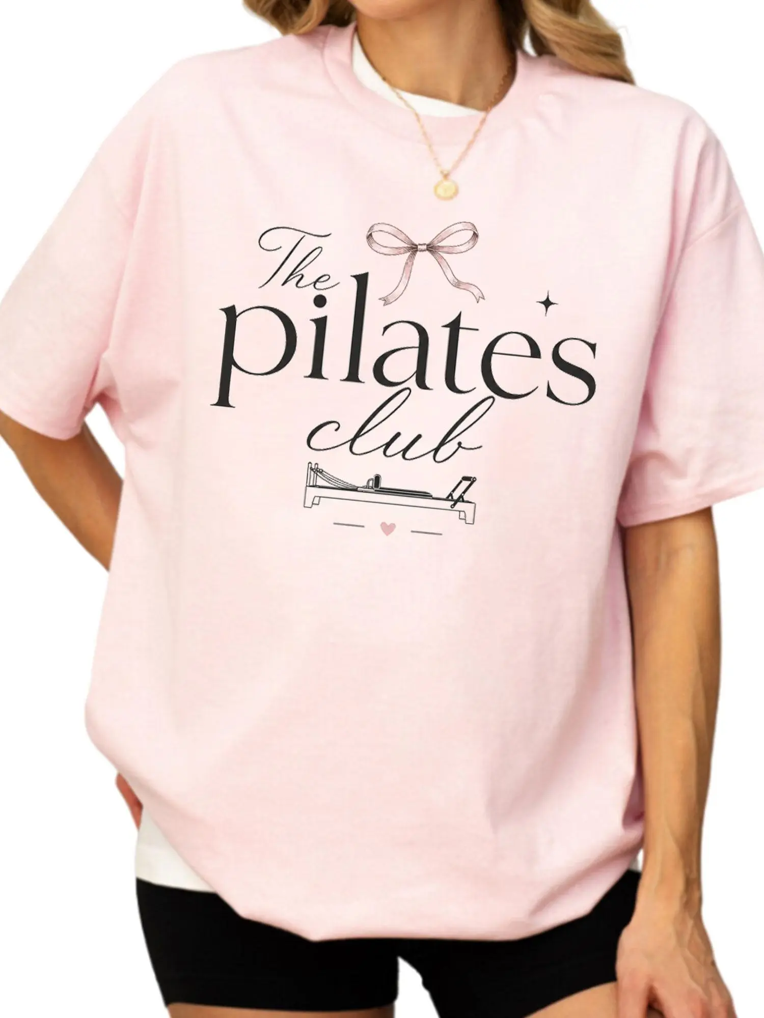 [100% Cotton] The Pilates Club T-Shirt, Coquette Pilates Graphic Tee, Cute Fitness Shirt, The Pilates Club Oversized Tee, Minimalist Bow Workout Tshirt, Pilates Lover Wellness Gift For Women