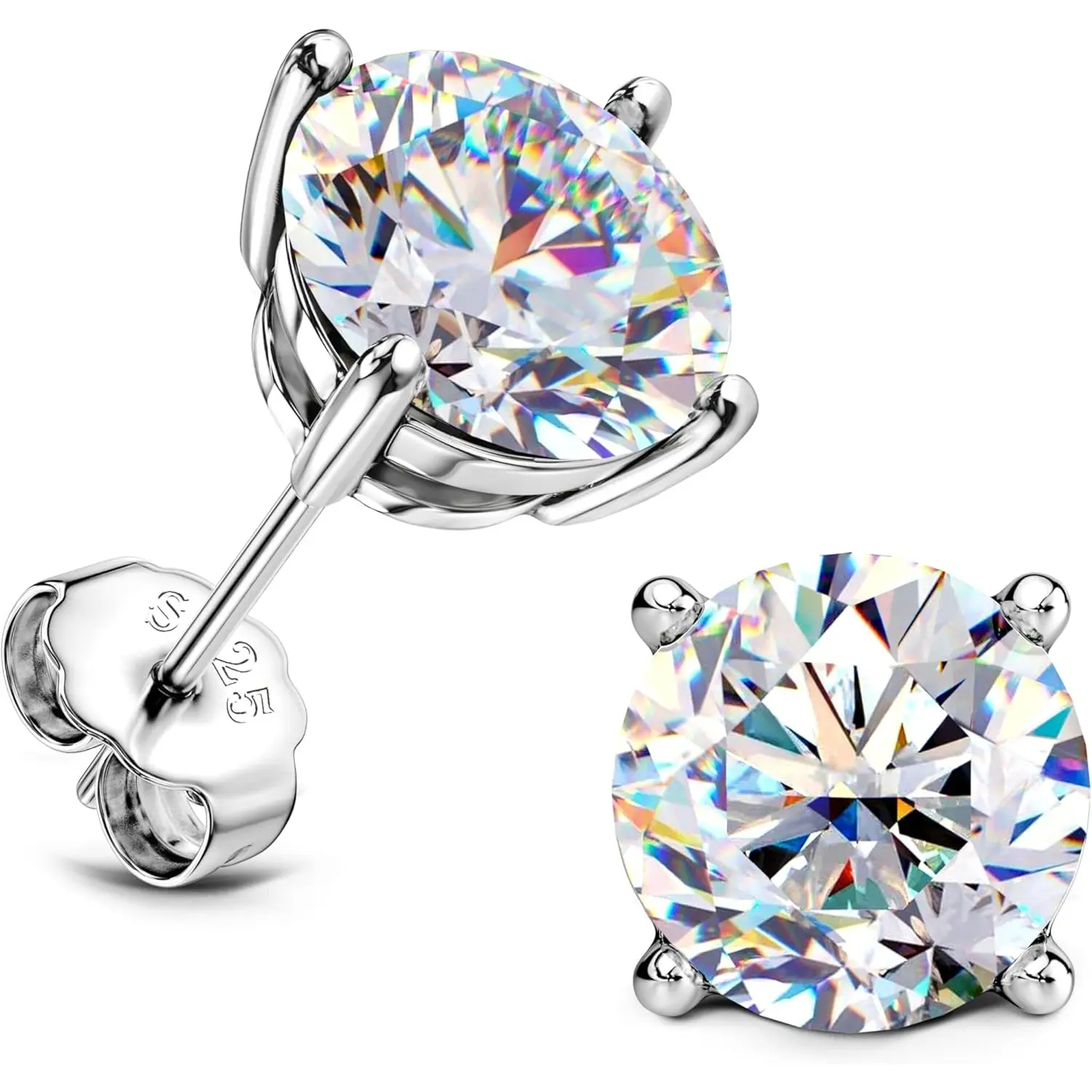 Dazzling Synthetic Moissanite Stud Earrings 18K Gold Plated Hypoallergenic Dainty Flat Back Studs D Color VVS1 Clarity for Women Men Sparkling Ear Jewelry
