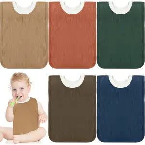 Newwiee 5 Pcs Large Muslin Pullover  Bibs Full Coverage Toddler Slip on Absorbent Bib Waterproof Toddler Towel Bibs (Stylish Color)