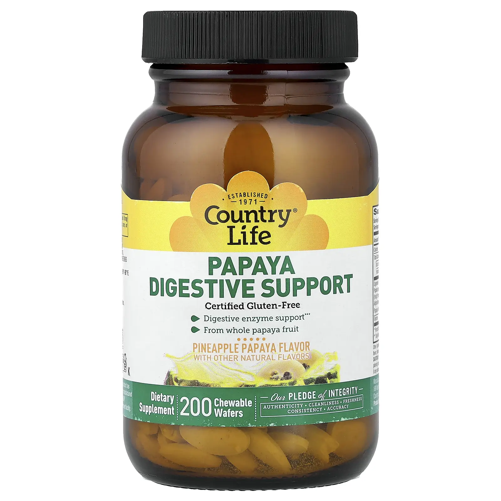 Country Life Papaya Digestive Support, Pineapple Papaya, 200 Chewable Wafers