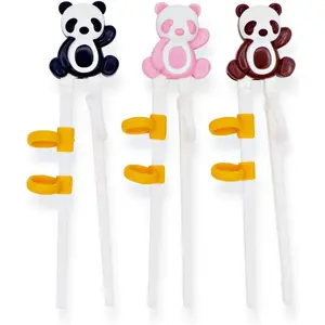3-Pack Panda Kids Training Chopsticks - Christmas Stocking Stuffers for Toddlers - Right Handed Learning Utensils for Home & School Lunch - Reusable Helpers (Pink, Brown, Black)