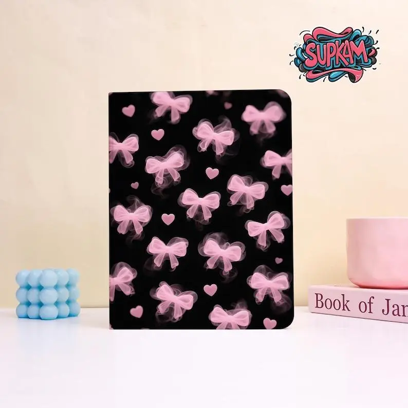Pastel Pink Bow Kindle Case With Hand Strap,Sheer Heart Sweet Edgy Cover for Paperwhite 12th 7”, Kindle 2024, Fire 7, Kobo Clara BW Gift