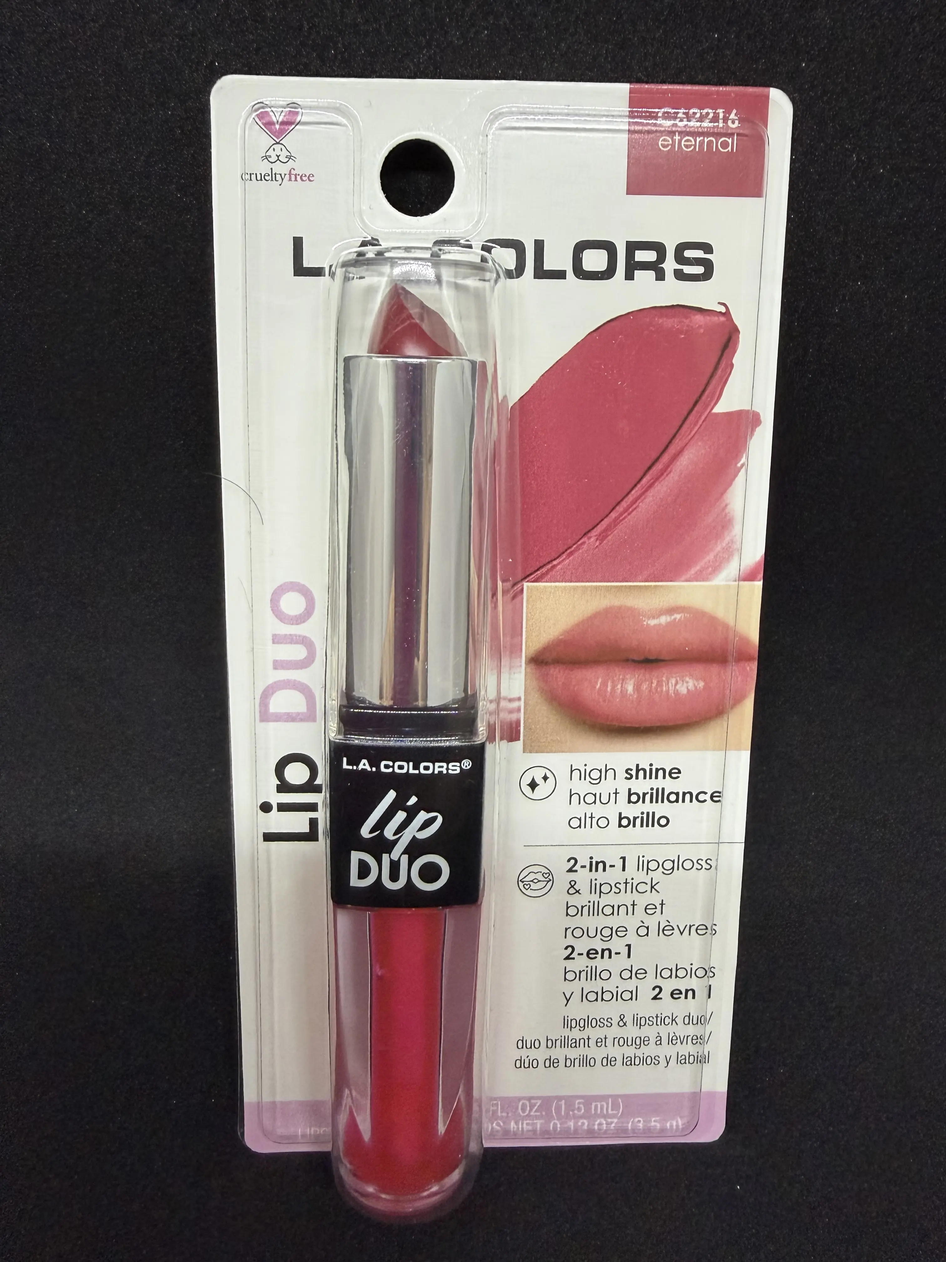 L.A. Colors Lip Duo 2-in-1 Lip Gloss & Lipstick High Shine C42214 Eternal Cradly Free Glossy Makeup Red