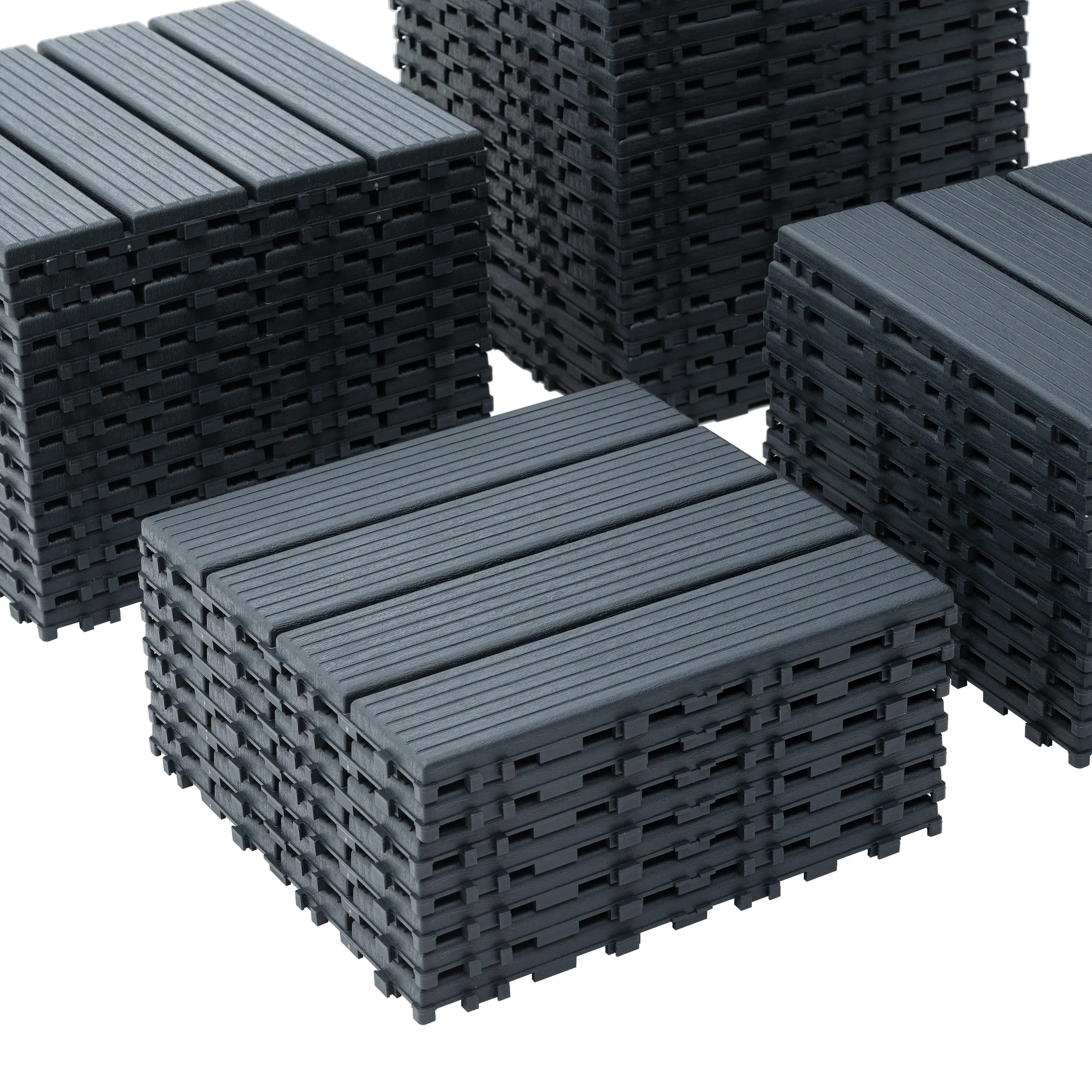 WPC Plastic Interlocking Composite Decking Decks Tiles, 44-Pack 12"x12" Dark Grey Waterproof Outdoor Flooring for Patio, Poolside Installation
