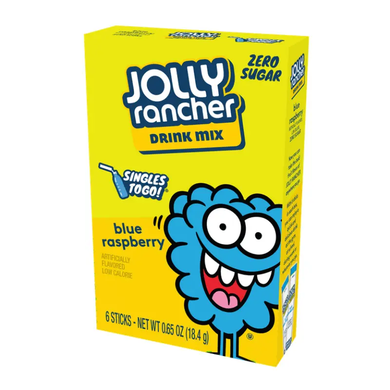 Jolly Rancher Blue Raspberry Sugar-Free Beverage Flavoring Powder Drink Mix, 3 Single-Serve Portable To-Go Packs (0.3oz Each) - Fat Free, Low Calories, Ambient Storage, Sweet Hydration for Kids and Adults