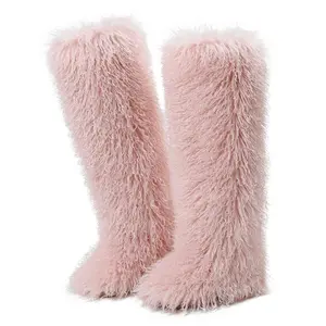 Women's Winter Warm Faux Fur Round Toe Flat Heels Knee High Boots Cozy Comfort Stylish Pull On Design for Winter Outfits