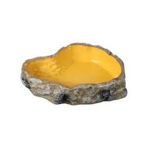 PETAXCELL Reptile Food Bowl, Reptile Feeding Dish Corner Bowl Water Resin Rock Worm Feeder Dish l (10.6 In, Yellow), Intended for Lizards/ Scaled Pet / Leopard Spiders