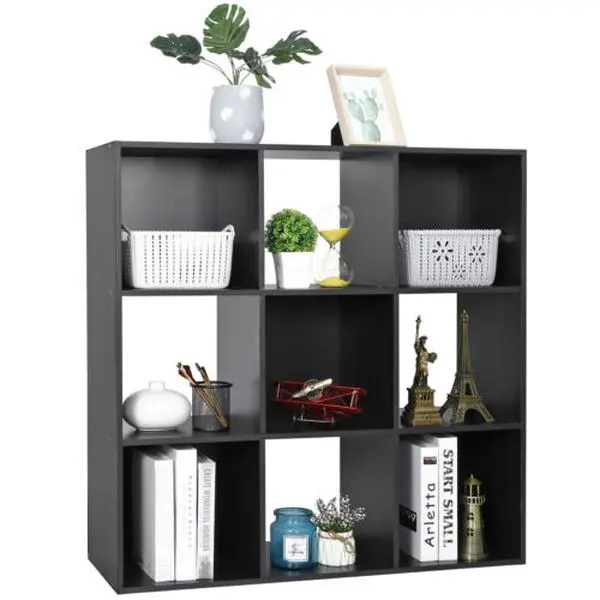 ZENSTYLE 9-Cube Wooden Wall-Mounted Storage Organizer - 5 Back Panels Bookshelf Rack, Black Shelves for Living Room, Display Cabinet for Decoration & Room Accessories