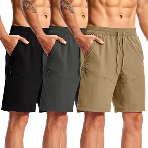 3 PAC GOPUNE Men's Hiking Shorts 9 Inch Lightweight Quick Dry Cargo Work Outdoor Elastic Waist Shorts with 4 Pockets for Travel