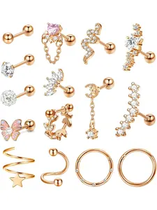 16G Cartilage Earring for Women Men - Stainless Steel Hoop with Butterfly CZ Dangle - Daith, Tragus, Couch, Helix Piercing Jewelry Helix Pierced Ring