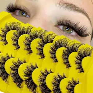 7 Pairs Cat Eye Eyelashes 3D Natural False Lashes Fluffy Soft Cross Manga Lashes Wispy Natural Eyelash Extension Makeup Cosmetic Eyelashes Extensions