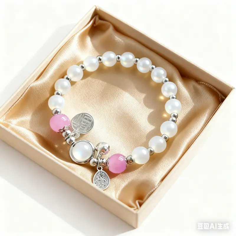 Elegant White Bead Bracelet with Pink & Silver Accents