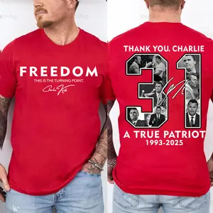 Freedom & Thank You Tribute T-Shirt, October 14th Red T-shirt, In October We Wear Red Birthday Shirt, Memorial Tribute Unisex Cotton Top