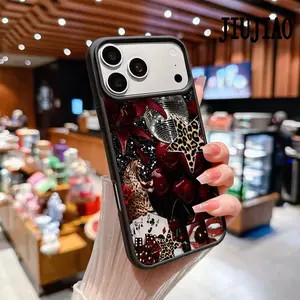 Magnetic Soft Case for iPhone 17 16 Pro Max Plus 15 14 13 12 11 Air Leopard print stars and cherry red lips Pattern Anti-Yellowing Shockproof ultra-thin Silicone Crystal Transparent Acrylic Cover Supports Wireless Charging