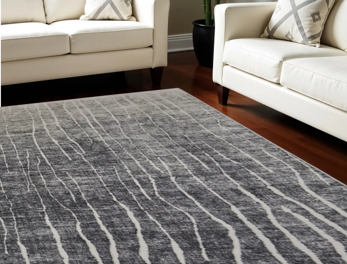 212 MAIN Polypropylene Modern 8x10 ft. Industrial Power-Loom Rectangle Area Rug, Ivory Gray & Black, Stain-Resistant Abstract Design