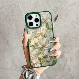 Gold Floral Magnetic Snap Case for iPhone 17/16 Pro Max 15 Pro 14 13 12 Mini 11 XR XS Plus SE Shockproof Slim Protective Cover
