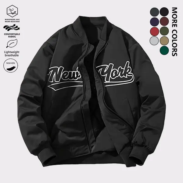 Men's trendy letter contrasting baseball jacket, light and comfortable versatile outdoor street style jacket, retro fashion zipper closure jacket, suitable for daily outings and running exercise in spring and autumn