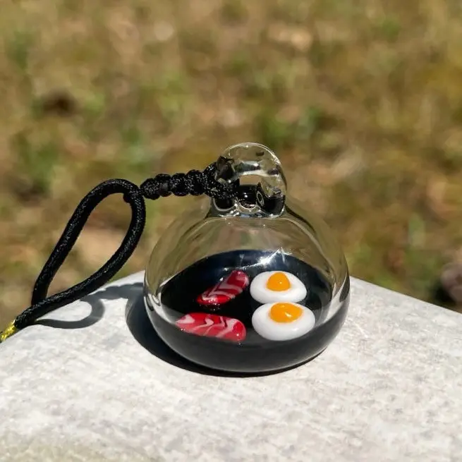 HANDMADE Glassart original design  3D egg&Bacon Pan pendant- original design Frying Pan with egg& Bacon inside pendnat / Car decorations