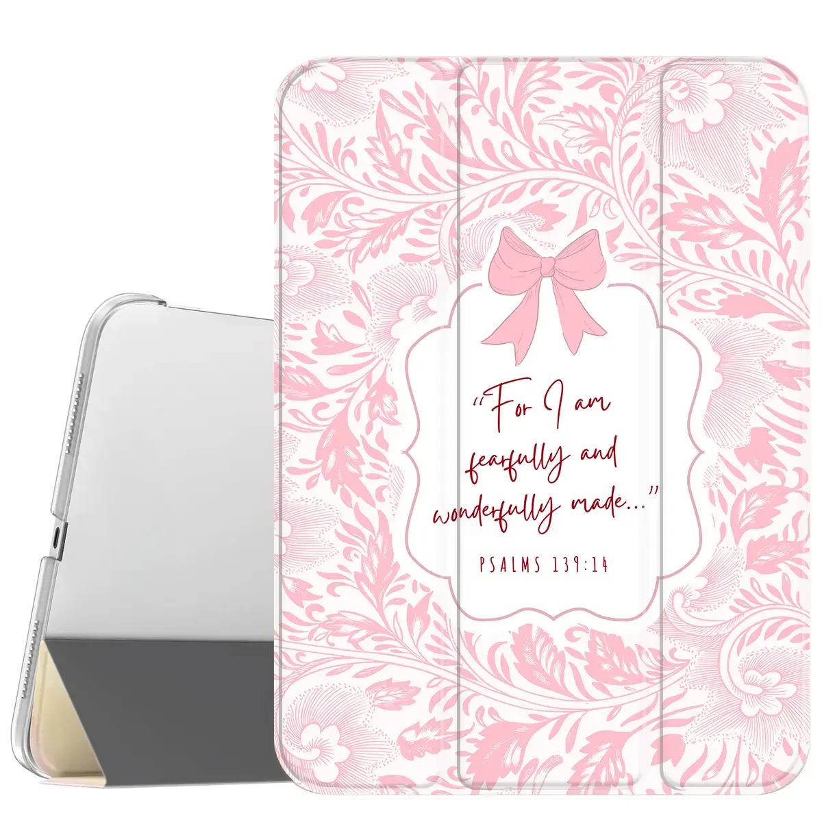Pink Bible Vines Case for iPad A16 2025 / iPad air 6/ iPad mini 6, Slim Stand Cover with Soft Translucent Frosted Back Pencil Slot, for Samsung Galaxy Tab S9 Tablet Cases