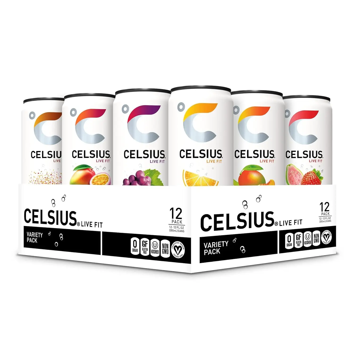 CELSIUS Fizz Free Peach Mango Green Tea, Sugar Free Energy Drink, 12 Fl Oz (Pack of 12)