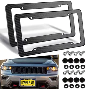 2 Pack Carbon Fiber License Plate Frame, Glossy Waterproof Plastic Number Plate Frame Print Carbon Fiber Pattern for Man and Women (with Fasteners and Screws)