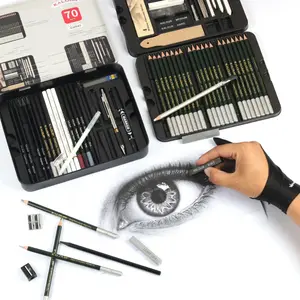 70-Pack Sketch Drawing Pencils Kit,Tin Box,Sketch Pencils SetInclude Graphite,Charcoal,Drawing Glove and Artists Tools,Pro Art Drawing Supplies for Adults Beginner, Art Color Set, Art Painting