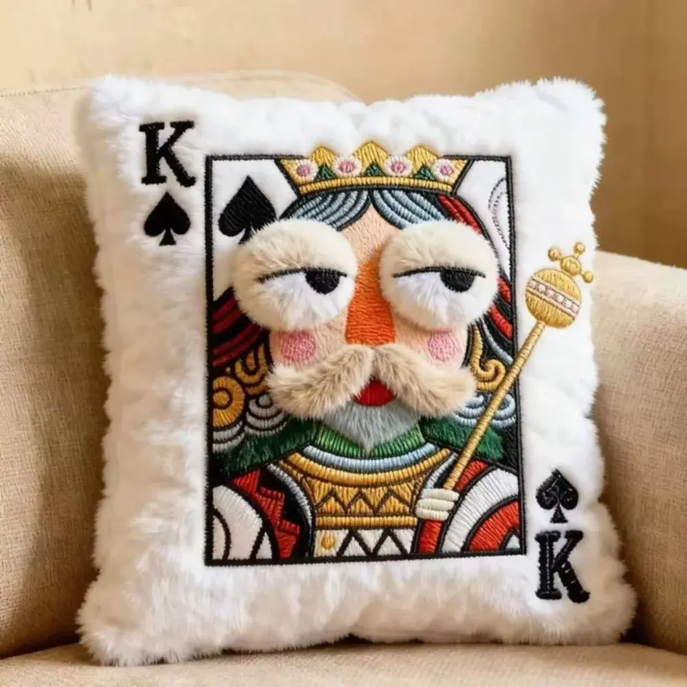 Patchwork Style Poker Card Cushion 3D Big Eyes High-Value Design Embroidered Pillow Card Game Theme Patchwork Pillow Gift Giving NONE