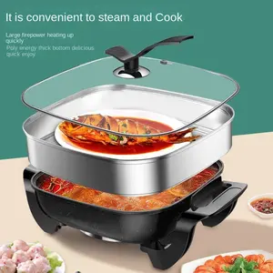 AORAN 1500W Versatile   Electric Pan: Non-Stick, Steam, Saute,Egg , Perfect for Cheese, Roasting, and Steak Cooking and Power Control for All Your Cooking Needs Indoor Grill Stainless Steel Grill