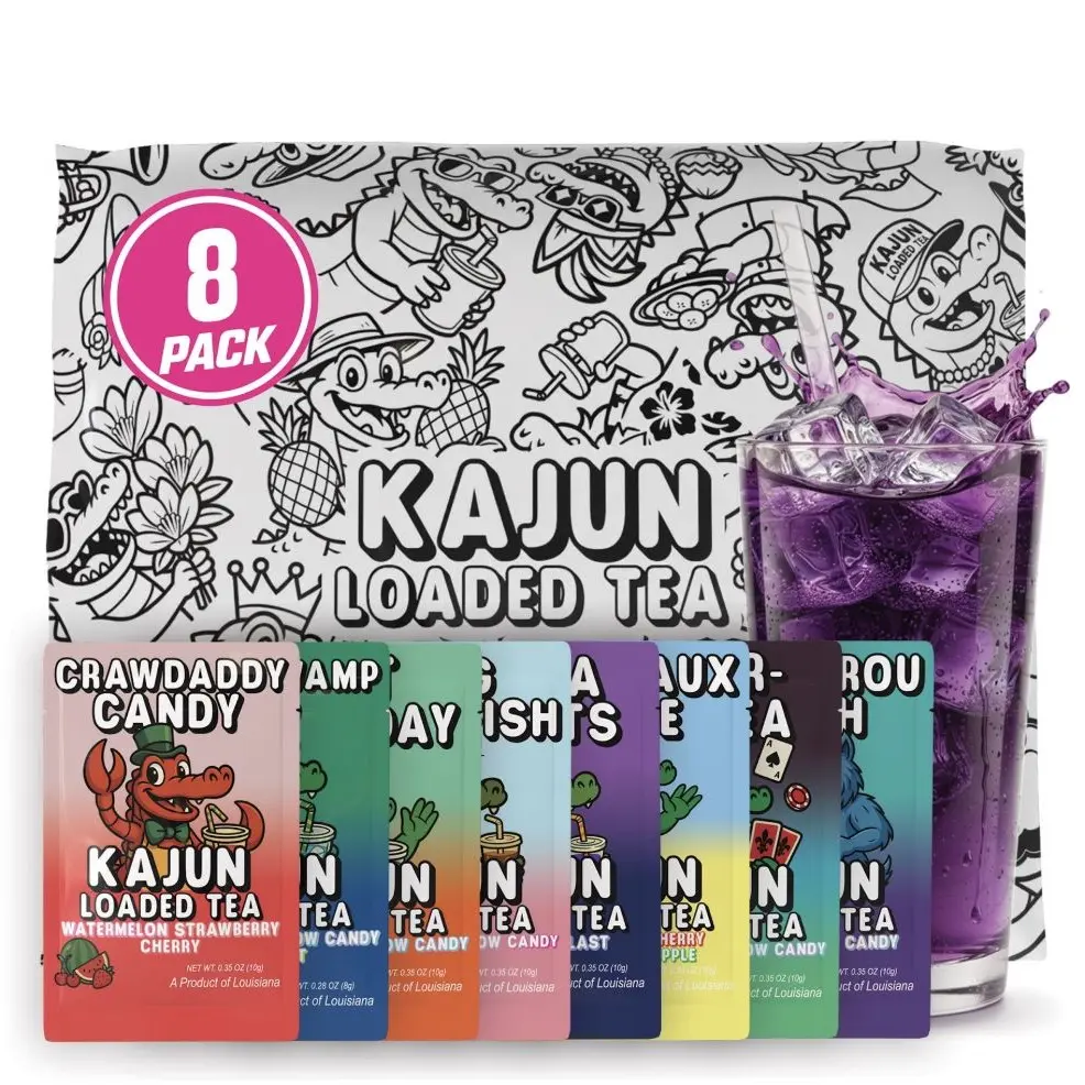 Kajun Loaded Tea Top 8 Fan Favorites Variety Pack | 8 Single-Serve Sugar-Free Energy Drink Mix Packets