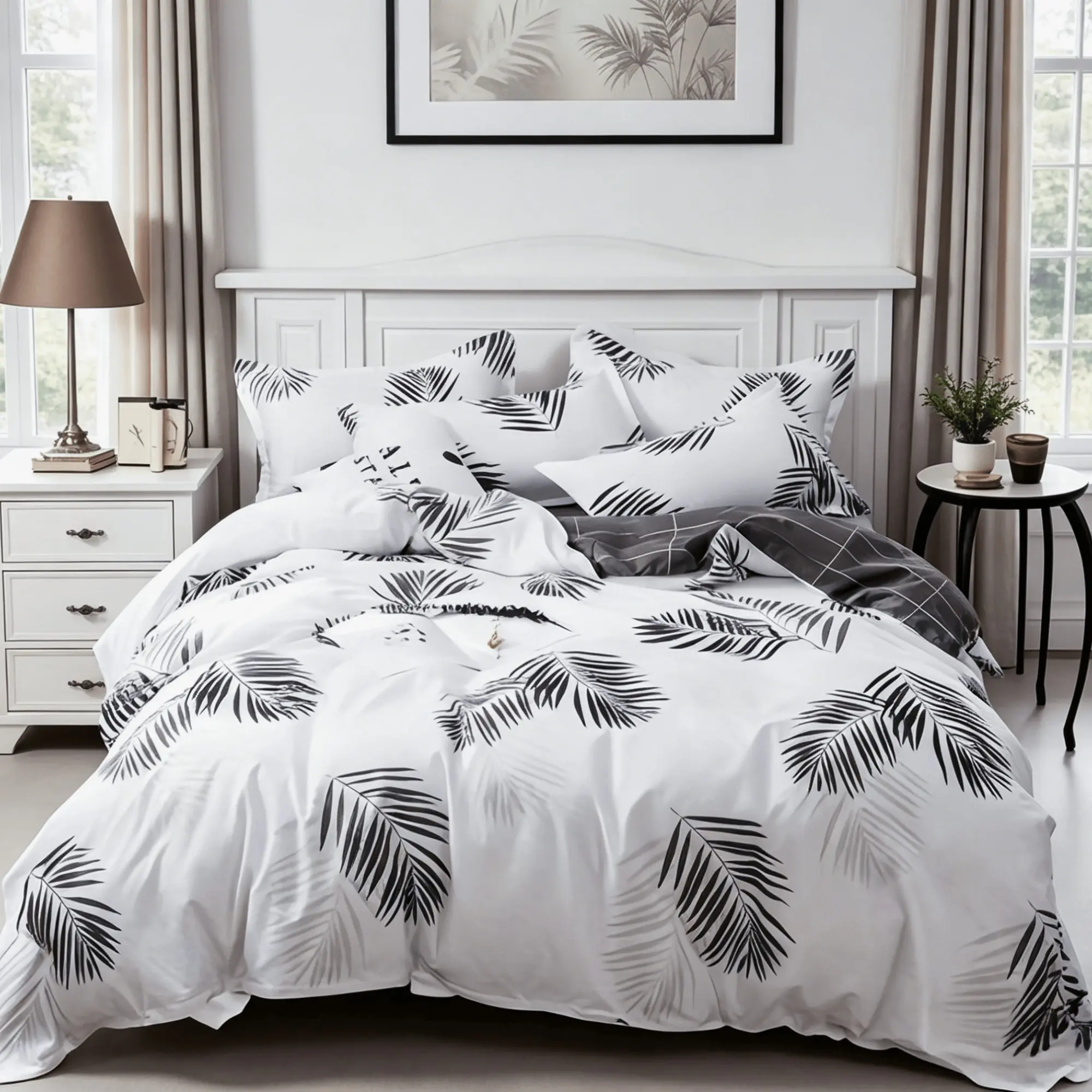3-Piece Bedding Set, No Filler Included. Features black leaf pattern, soft and comfortable sheet, easy care, essential bedding for bedroom decoration, Soft Bedding Sets