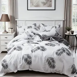 3-Piece Bedding Set, No Filler Included. Features black leaf pattern, soft and comfortable sheet, easy care, essential bedding for bedroom decoration, Soft Bedding Sets