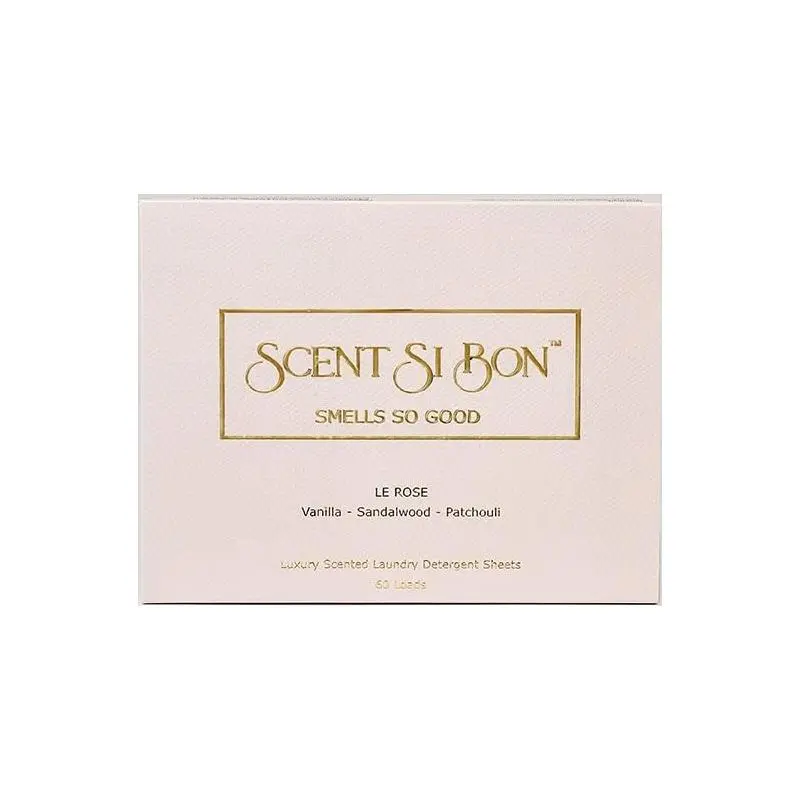 Scent Si Bon Luxury Scented Laundry Detergent Sheets - Le Rose - Vanilla, Sandalwood, and Patchouli Scents, 60 Loads, 30 Premium Pre-Measured Sheets