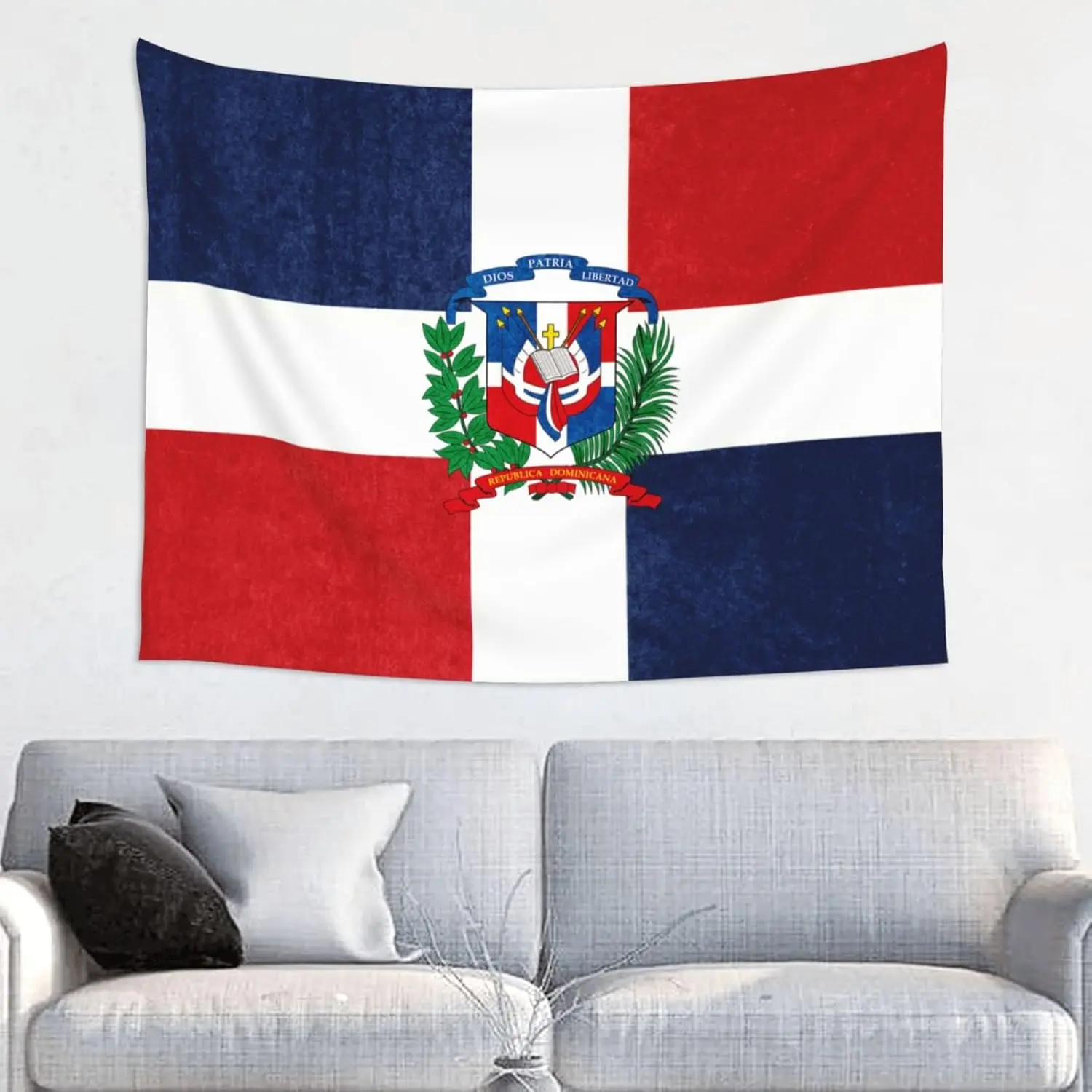 JOOCAR Decorative Dominican Republic Flag Tapestry - 60x40 in 1-piece Home Decor, Curtain, Extra Large Tablecloth for Bedroom, Living Room, Ideal Anniversary Gift with Multiple Uses, Decorative Tapestry