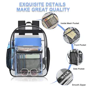Heavy Duty PVC Transparent Backpack 13"x6.65"x17" with Multiple Storage Compartments Adjustable Shoulder Straps Waterproof Bag for University Concerts and Sports Events