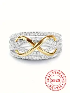 S925 Sterling Silver Fashion Infinity Symbol Design Ring, Artificial Zircon Decorated Ring for Women & Girls, Trendy All-match & Exquisite Jewelry for Birthday Gift, Geometric Design Ring, Fashion Rings, Statement Rings