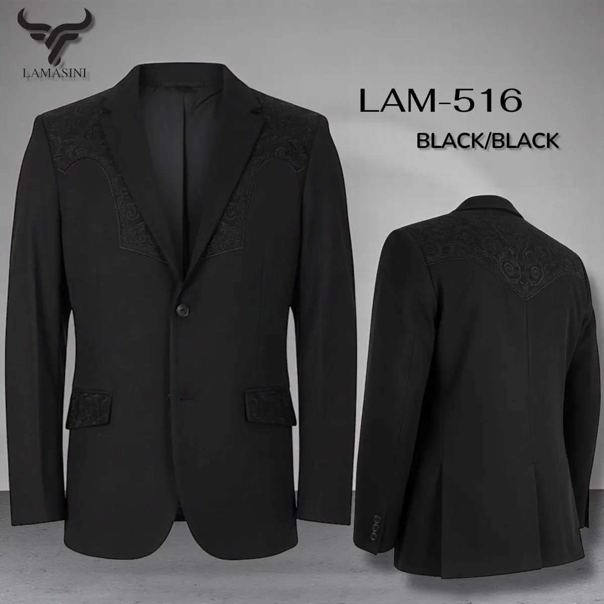 Saco Negro Vaquero de Gamuza con Bordado Western, Lam-516